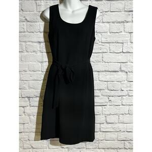 Covington Petites Black Sleeveless Dress 10P • Belted Waist Classic Knee Length